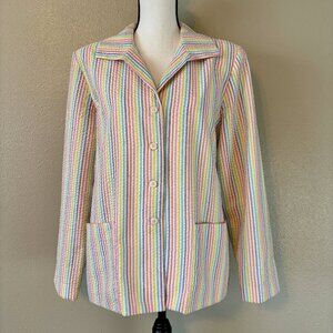 Adorable White Seersucker Jacket with Rainbow Pastel Striped‎ Jacket Womens